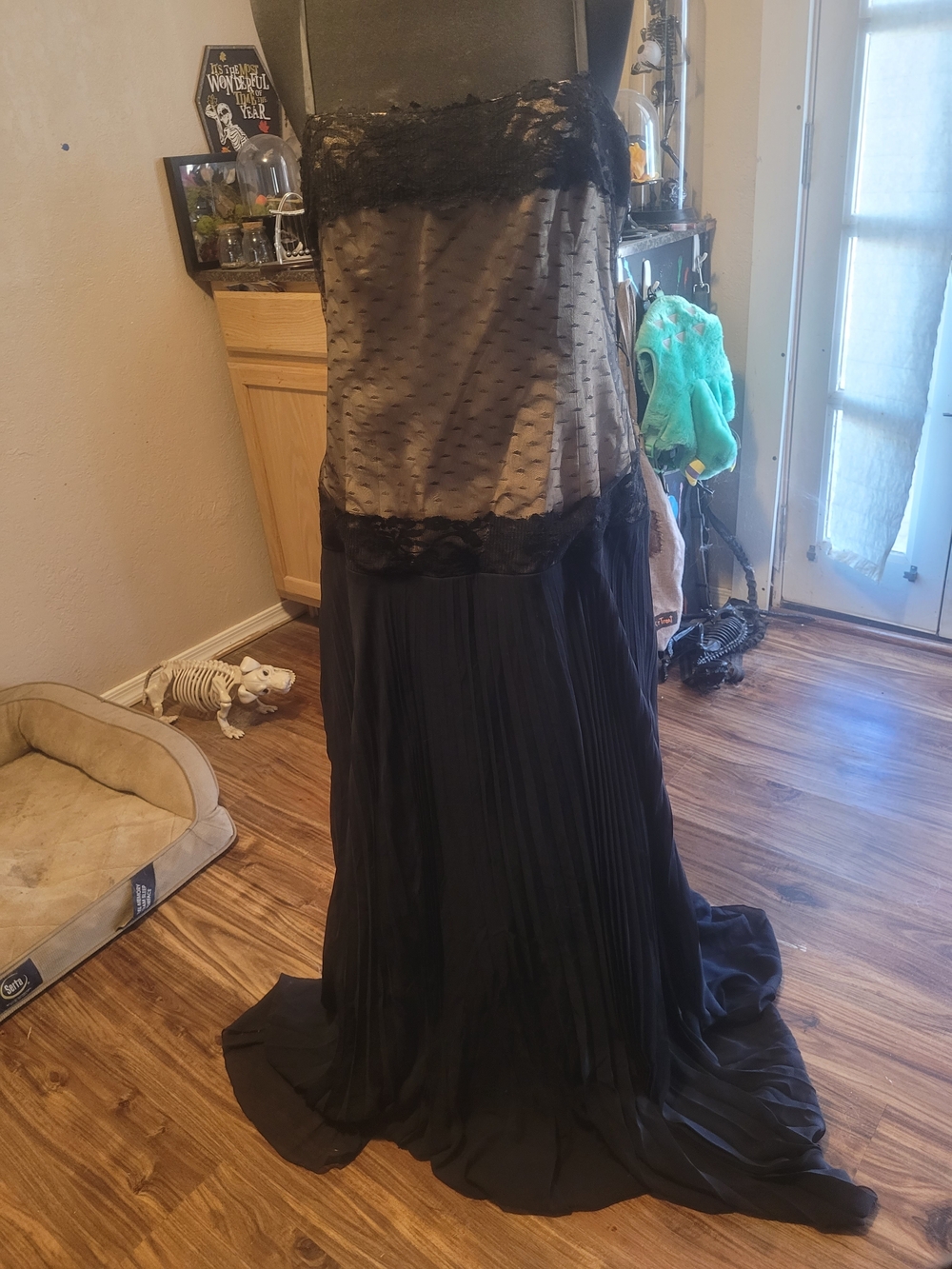 Black Lace and Chiffon Maxi Dress